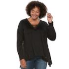 Juniors' Plus Size Heartsoul Lace-up Shark-bite Hem Top, Teens, Size: 2xl, Black