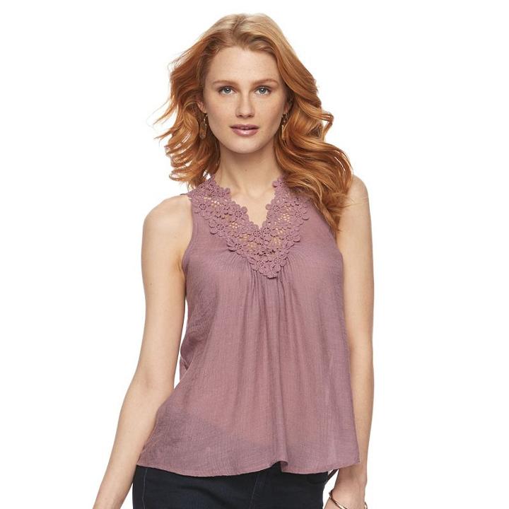 Women's Harve Benard Crochet-trim Tank, Size: Medium, Light Pink