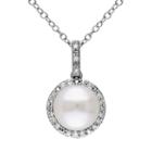 Freshwater Cultured Pearl & 1/10 Carat T.w. Diamond Sterling Silver Halo Pendant Necklace, Women's, Size: 18, White