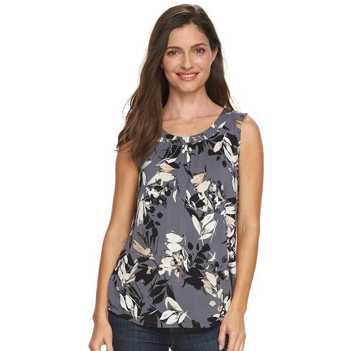 Women's Croft & Barrow&reg; Print Shirred Tank, Size: Large, Grey (charcoal)
