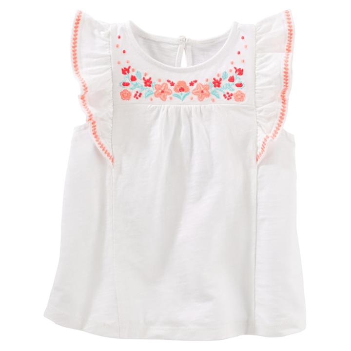 Girls 4-8 Oshkosh B'gosh&reg; Embroidered-yoke Top, Size: 6x, White