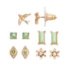 Lc Lauren Conrad Green Flower, Bird & Rectangular Stud Earring Set, Women's
