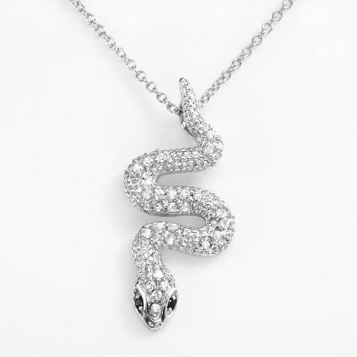 Sophie Miller Sterling Silver Black And White Cubic Zirconia Snake Pendant, Women's, Size: 18