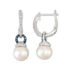 Sterling Silver Freshwater Cultured Pearl & 1/10 Carat T.w. Blue & White Diamond Drop Earrings, Women's