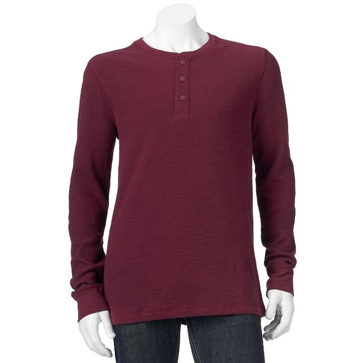Men's Sonoma Goods For Life&trade; Classic-fit Slubbed Thermal Henley, Size: Small, Red