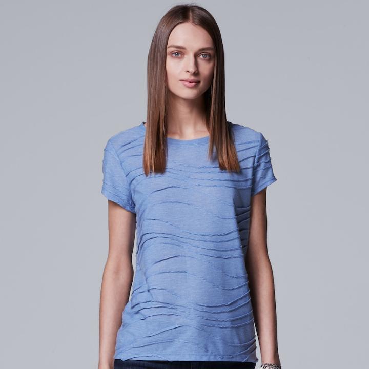 Women's Simply Vera Vera Wang Essential Windy Jacquard Tee, Size: Xl, Med Blue