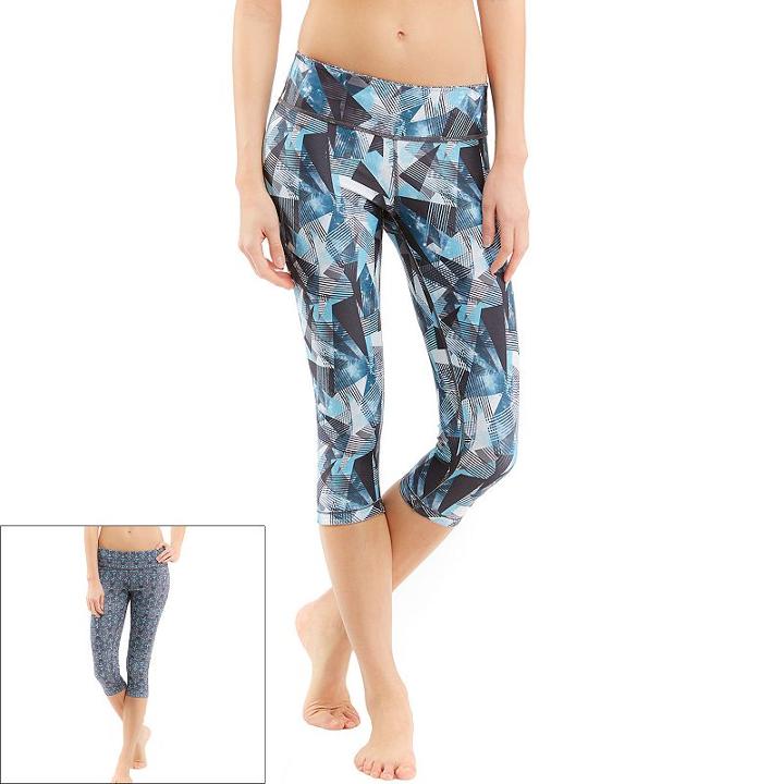 Women's Marika Ava Reversible Graphic Yoga Capris, Size: Large, Turquoise/blue (turq/aqua)