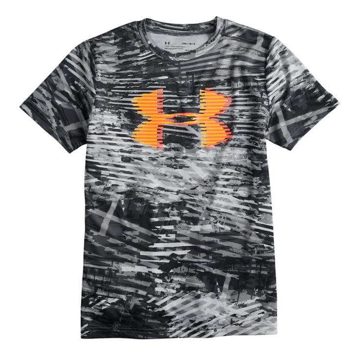 Boys 8-20 Under Armour Printed Big Logo Tee, Size: Medium, Red Overfl