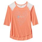 Girls Plus Size Mudd&reg; Raglan Lace High-low Graphic Tee, Girl's, Size: 12 1/2, Lt Orange