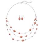 Peach Swirling Geometric Illusion Necklace & Drop Earring Set, Women's, Pink Other
