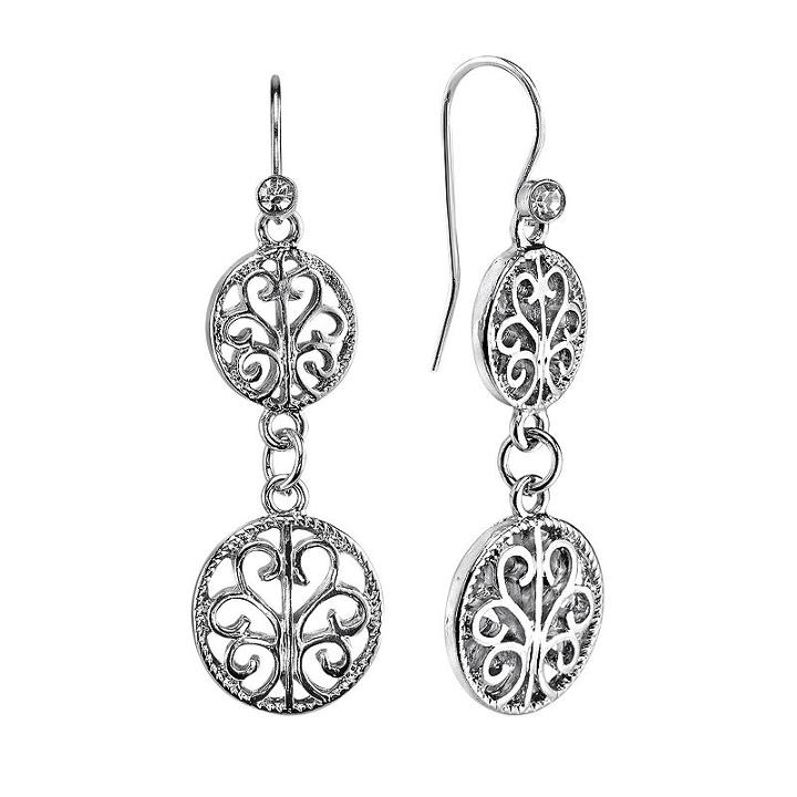 1928 Filigree Circle Drop Earrings, Women's, Silver