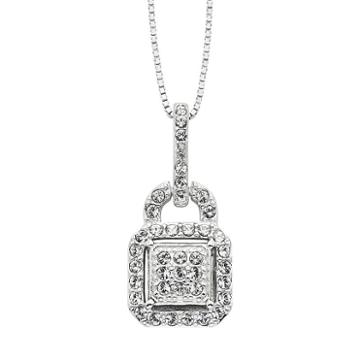 Diamond Essence Crystal & Diamond Accent Sterling Silver Lock Pendant Necklace - Made With Swarovski Crystals, Women's, White