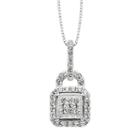 Diamond Essence Crystal & Diamond Accent Sterling Silver Lock Pendant Necklace - Made With Swarovski Crystals, Women's, White
