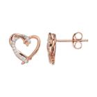 14k Rose Gold Over Silver 1/10 Carat T.w. Diamond Heart Stud Earrings, Women's, White