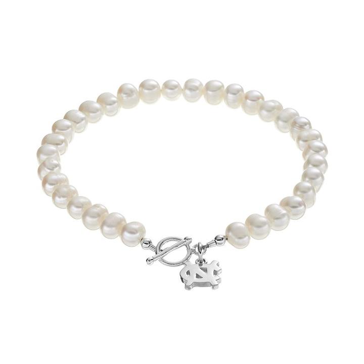Dayna U North Carolina Tar Heels Sterling Silver Freshwater Cultured Pearl Toggle Bracelet, Women's, Size: 8, White