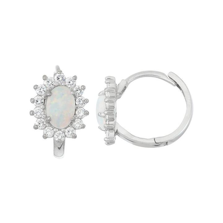 Junior Jewels Kids' Sterling Silver Lab-created Opal Flower Hoop Earrings, Girl's, White