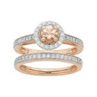 14k Rose Gold Morganite & 1/2 Carat T.w. Diamond Halo Engagement Ring Set, Women's, Size: 9, Pink