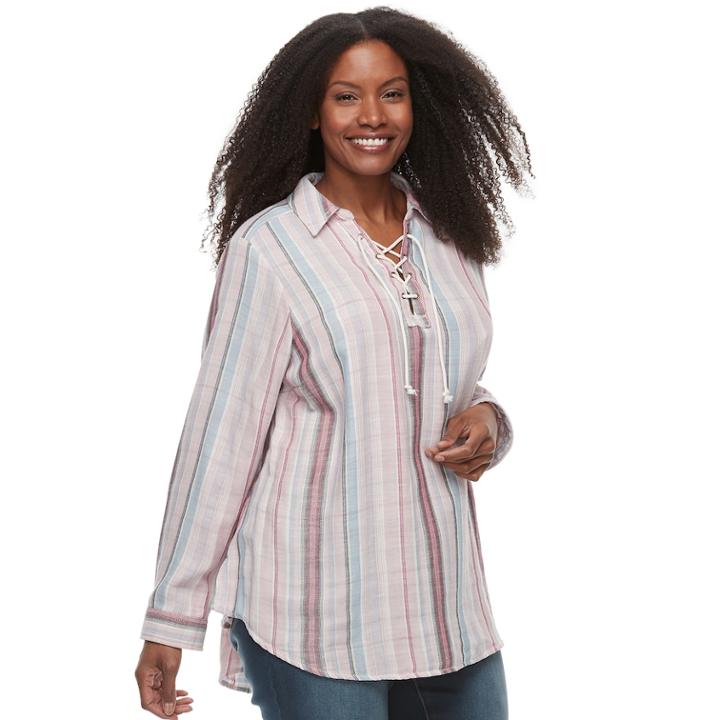 Plus Size Sonoma Goods For Life&trade; Lace-up Shirt, Women's, Size: 2xl, Light Pink