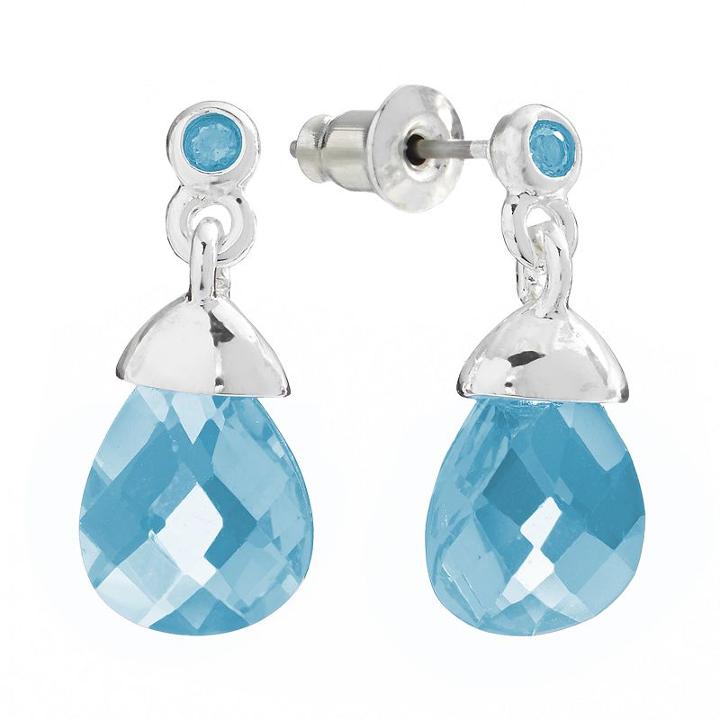 Silver Tone Cubic Zirconia Teardrop Earrings, Women's, Blue