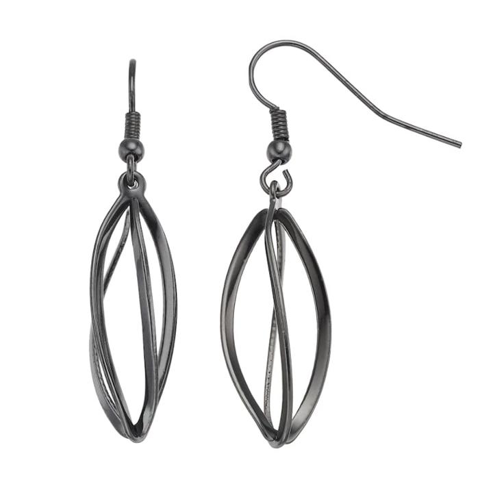 Twisted Oval Cage Nickel Free Drop Earrings, Women's, Black