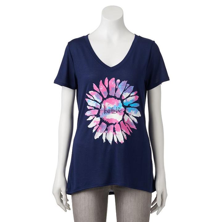 Juniors' Love This Life Floral Graphic Tee, Girl's, Size: Large, Blue (navy)