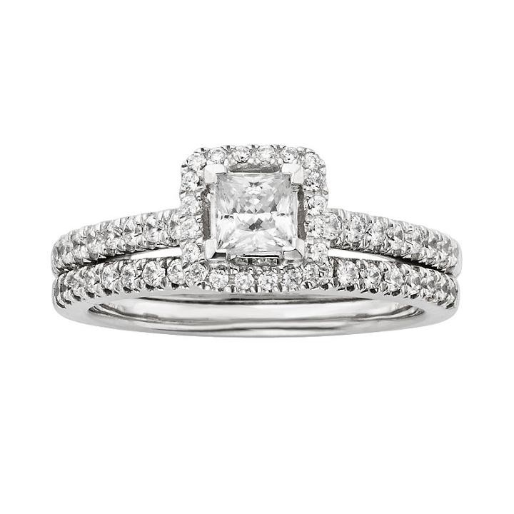 Igl Certified Diamond Frame Engagement Ring Set In 14k White Gold (1 Ct. T.w.), Women's, Size: 9