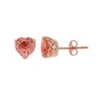 David Tutera 14k Rose Gold Over Silver Simulated Morganite & Cubic Zirconia Heart Stud Earrings, Women's, Pink