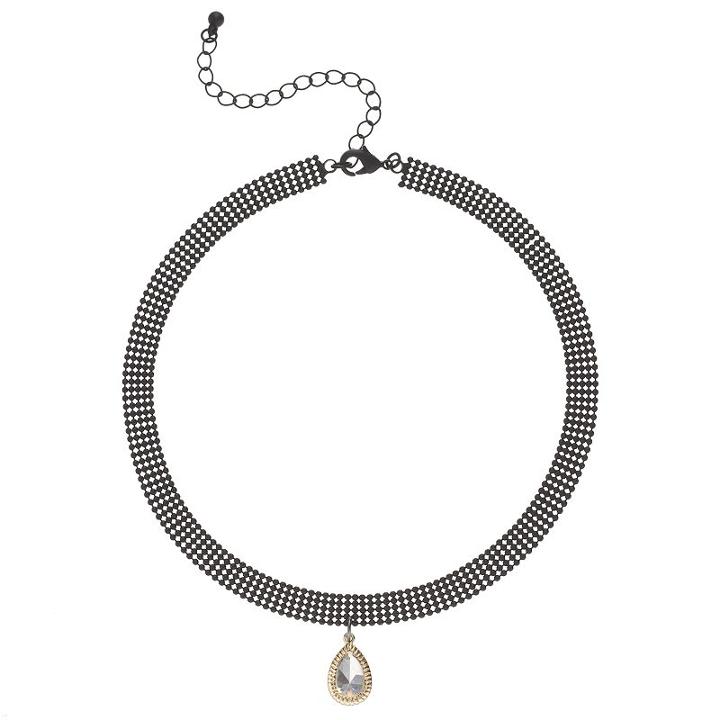 Faceted Teardrop Stone Mesh Choker Necklace, Women's, Oxford