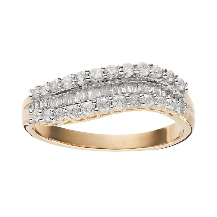 1/2 Carat T.w. Diamond 10k Gold Wavy Ring, Women's, Size: 7, White