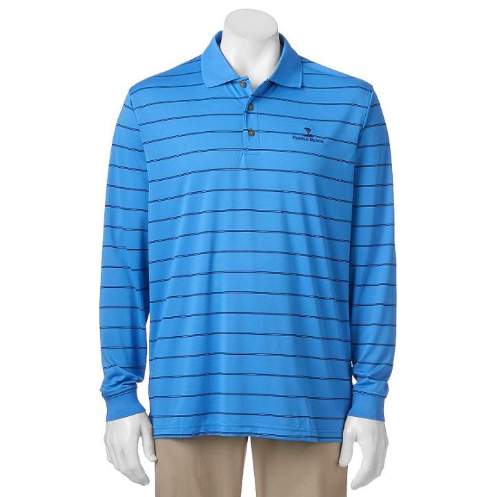 Men's Pebble Beach Classic-fit Striped Performance Golf Polo, Size: Xl, Brt Blue