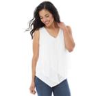 Women's' Ab Studio Embroidered Layered Top, Size: Medium, White Oth