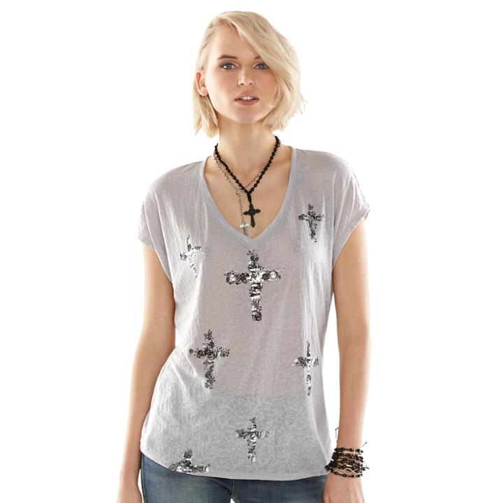 Rock & Republic&reg; Rose Cross Graphic Tee - Women's, Size: Medium, Med Grey