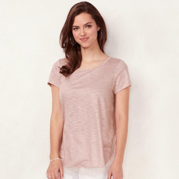 Women's Lc Lauren Conrad Lace-trim Top, Size: Xs, Grey