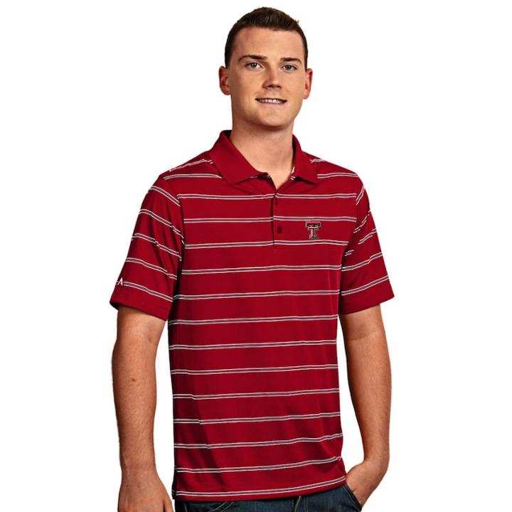 Men's Antigua Texas Tech Red Raiders Deluxe Striped Desert Dry Xtra-lite Performance Polo, Size: Large, Dark Red