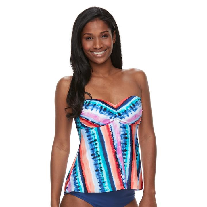Women's Apt. 9&reg; Tummy Slimmer Striped Bandeaukini Top, Size: Large, Sunrise Stripe