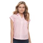 Petite Apt. 9&reg; Poplin Short Sleeve Shirt, Women's, Size: Xl Petite, Light Pink