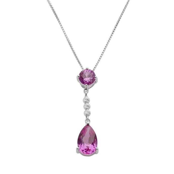 Sterling Silver Lab-created Pink Sapphire Linear Teardrop Pendant, Women's, Size: 18