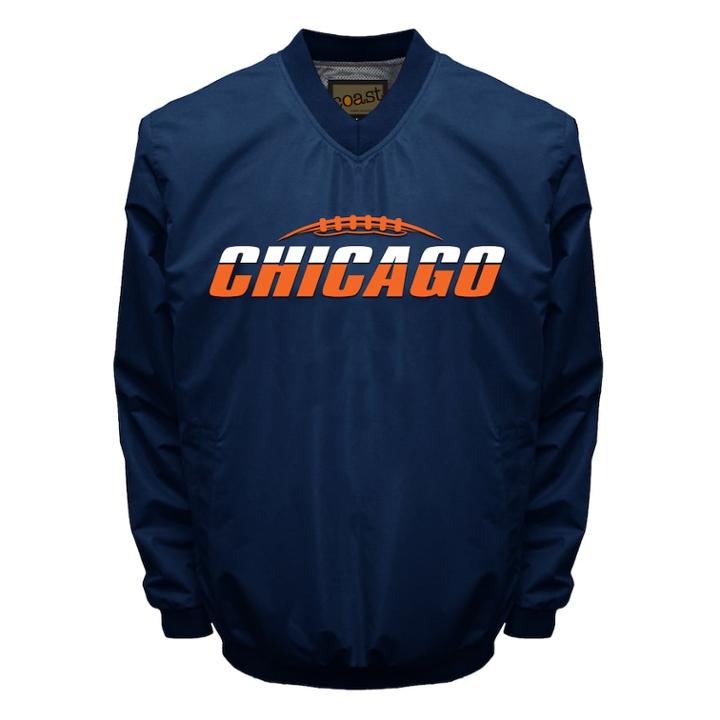 Men's Franchise Club Tone City Chicago Football Windshell Pullover Jacket, Size: Xxl, Blue (navy)