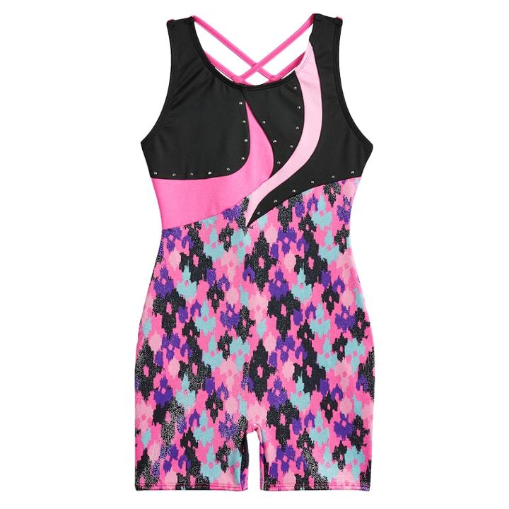 Girls 4-14 Jacques Moret Blotchy Spots Gymnastics Biketard, Size: Large, Brown Over