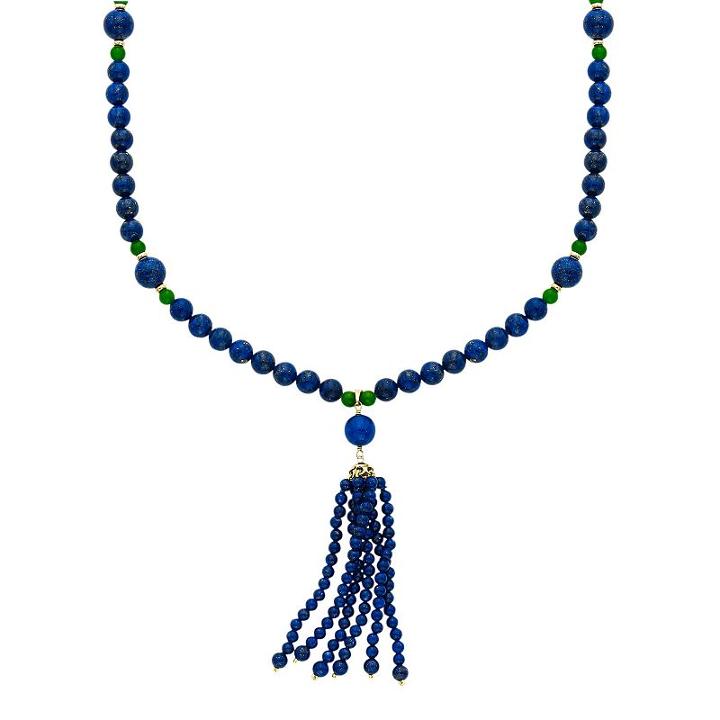 14k Gold Lapis Lazuli & Jade Beaded Tassel Necklace, Women's, Size: 22, Multicolor