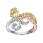 Tri Tone 18k Gold Over Silver Cubic Zirconia Filigree Ring, Women's, Size: 7, Multicolor