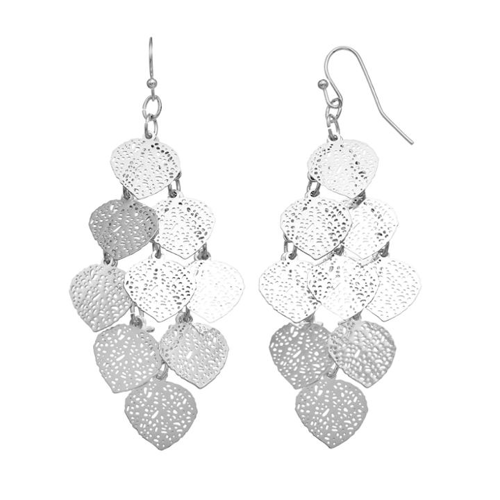 Lc Lauren Conrad Openwork Leaf Nickel Free Kite Earrings, Women's, Silver