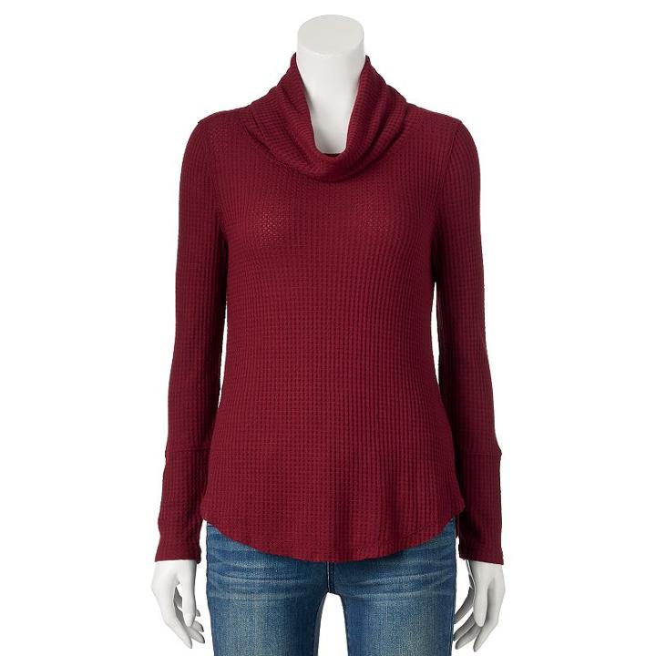 Juniors' Miss Chievous Waffle-knit Cowlneck Top, Girl's, Size: Large, Med Red