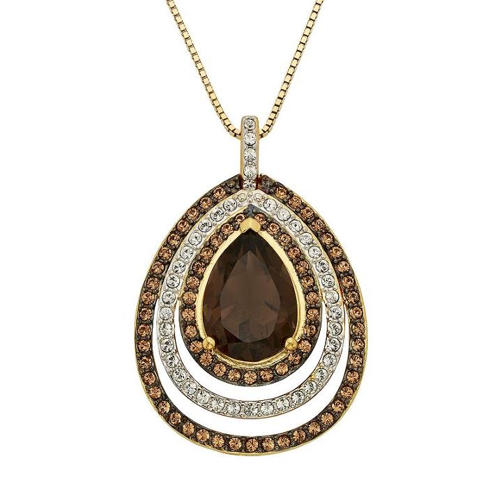 Champagne Brilliance 14k Gold Over Silver Smoky Quartz Teardrop Pendant, Women's, Size: 18, Brown
