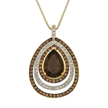 Champagne Brilliance 14k Gold Over Silver Smoky Quartz Teardrop Pendant, Women's, Size: 18, Brown