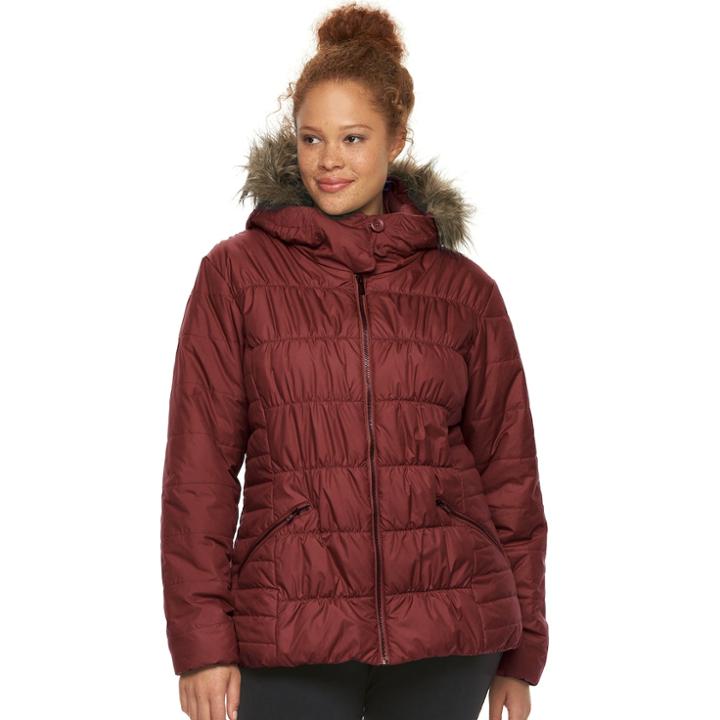 Plus Size Spark Lake Sparks Lake Thermal Coil Hooded Faux-fur Trim Jacket, Women's, Size: 2xl, Lt Orange