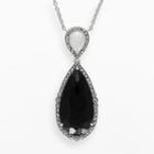 Lavish By Tjm Sterling Silver Black And White Onyx Halo Teardrop Y Necklace - Made With Swarovski Marcasite, Women's, Size: 18