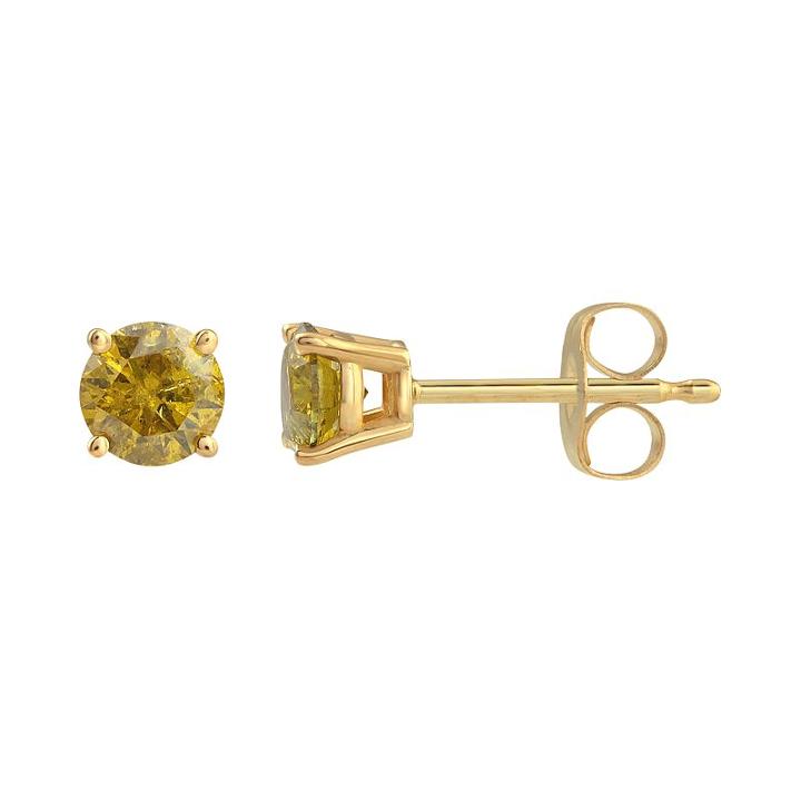 14k Gold 1/2 Carat T.w. Yellow Diamond Stud Earrings, Women's