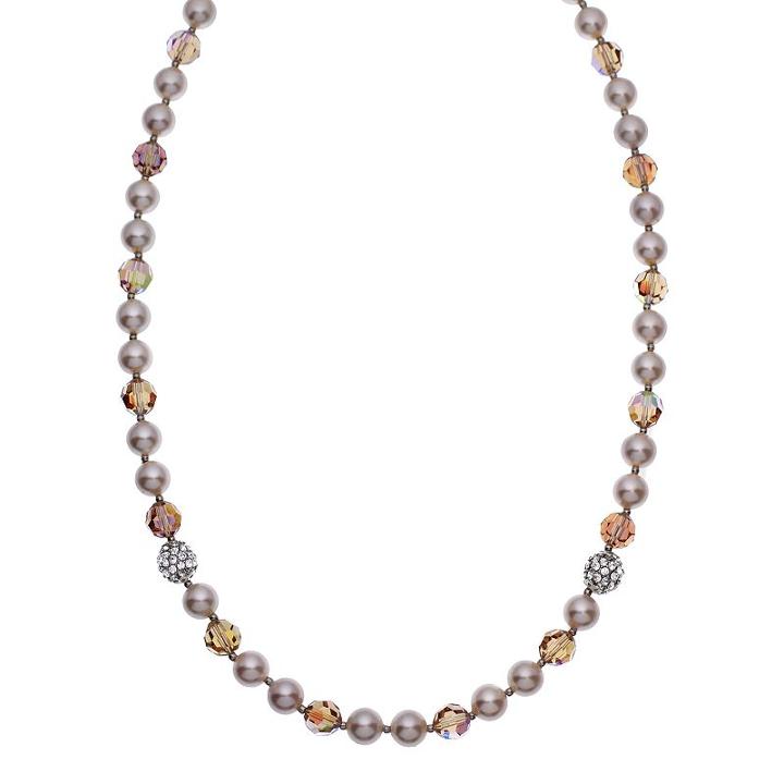 Crystal Avenue Silver-plated Crystal And Simulated Pearl Necklace - Made With Swarovski Crystals, Women's, Size: 20, Brown
