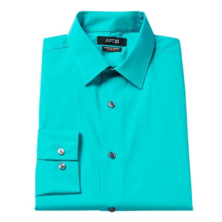 Big & Tall Men's Apt. 9&reg; Slim Tall Stretch Spread-collar Dress Shirt, Size: 20 36/7t, Brt Blue